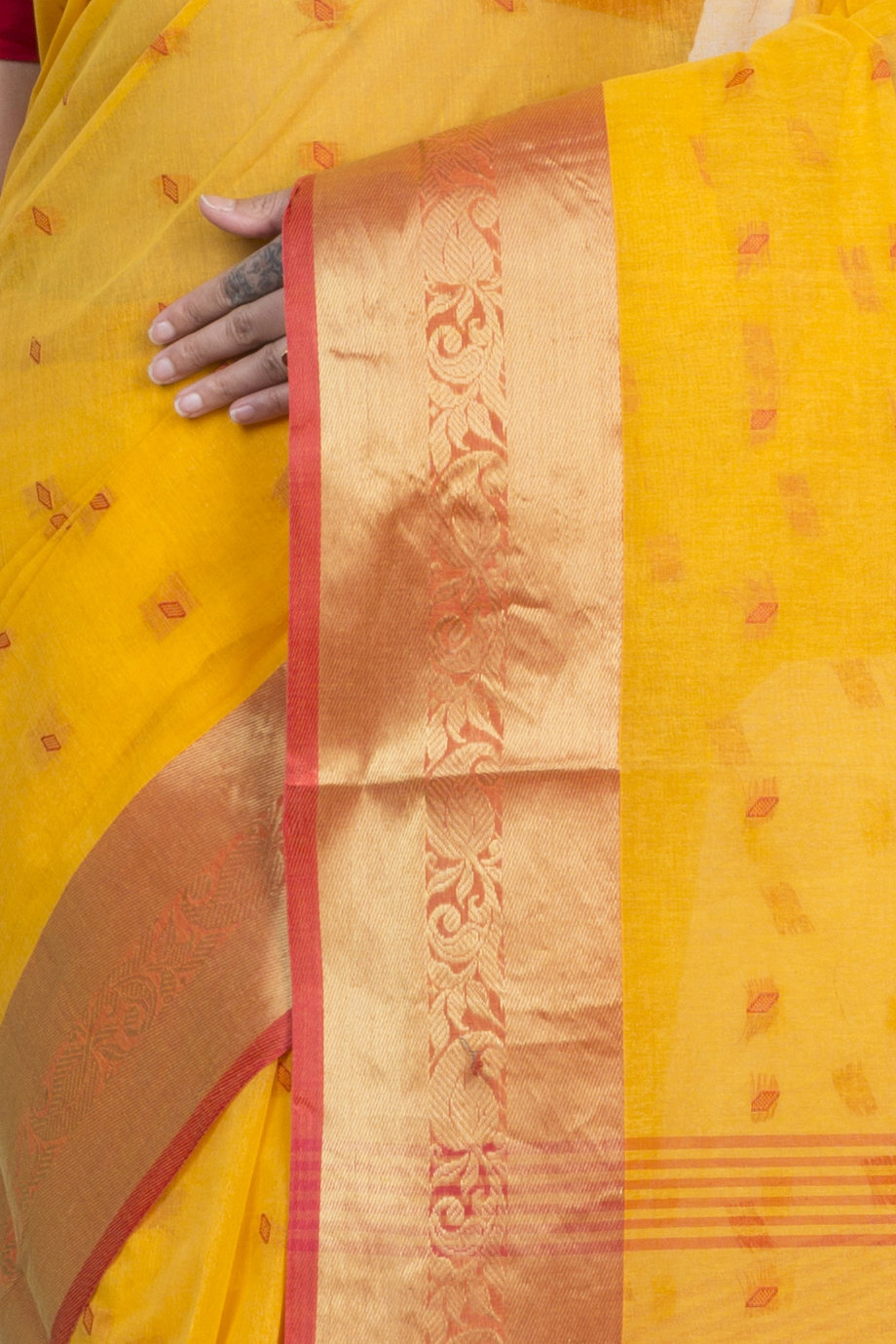 Yellow Pure Cotton Churi_Par Tant Saree (861)